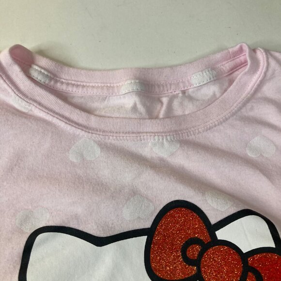 Girls Hello Kitty Tee Shirt Hearts Kitty Short Sleeve Pink L Cotton Polyester - Picture 4 of 6
